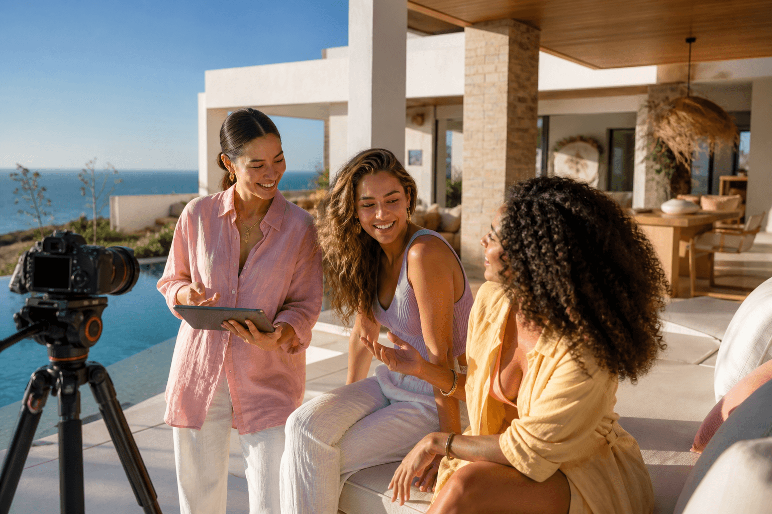 Adult creators making content together on a Tasty creator trip